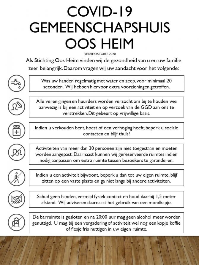 COVID-19 instructies Gemeenschapshuis Oos Heim oktober